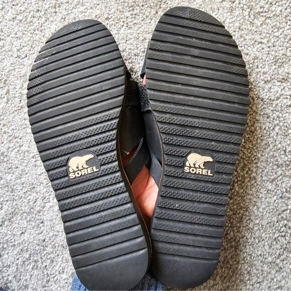 Sorel Black Leather Snake Print Sandals - Picture 4 of 6